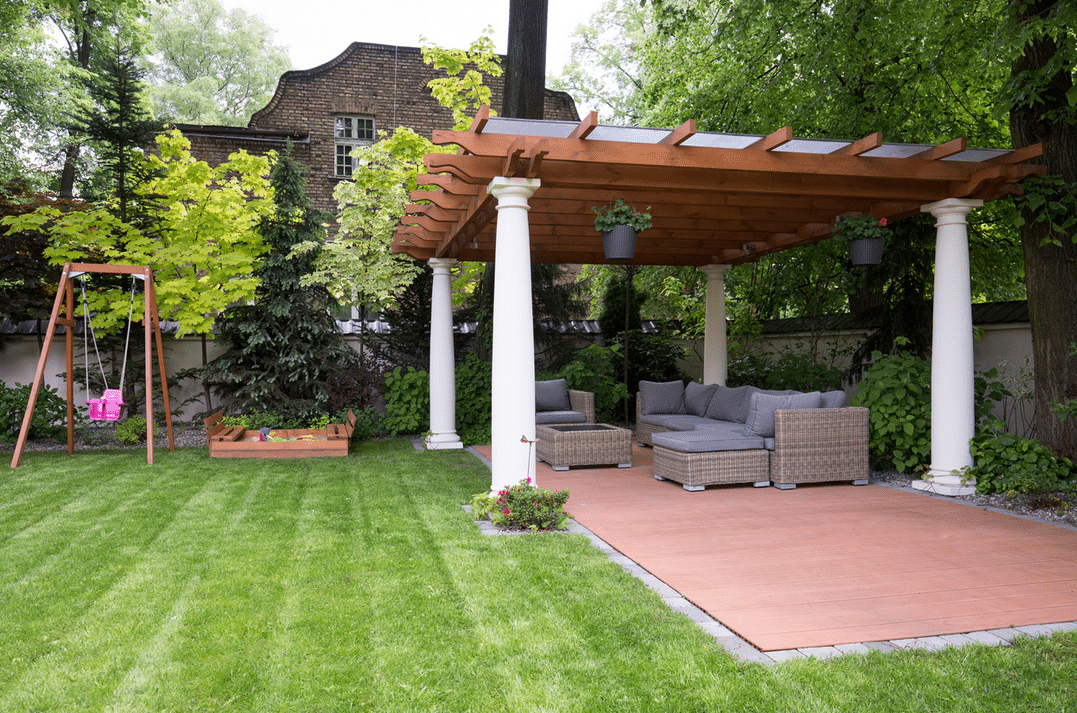 Outdoor pergola with patio furniture