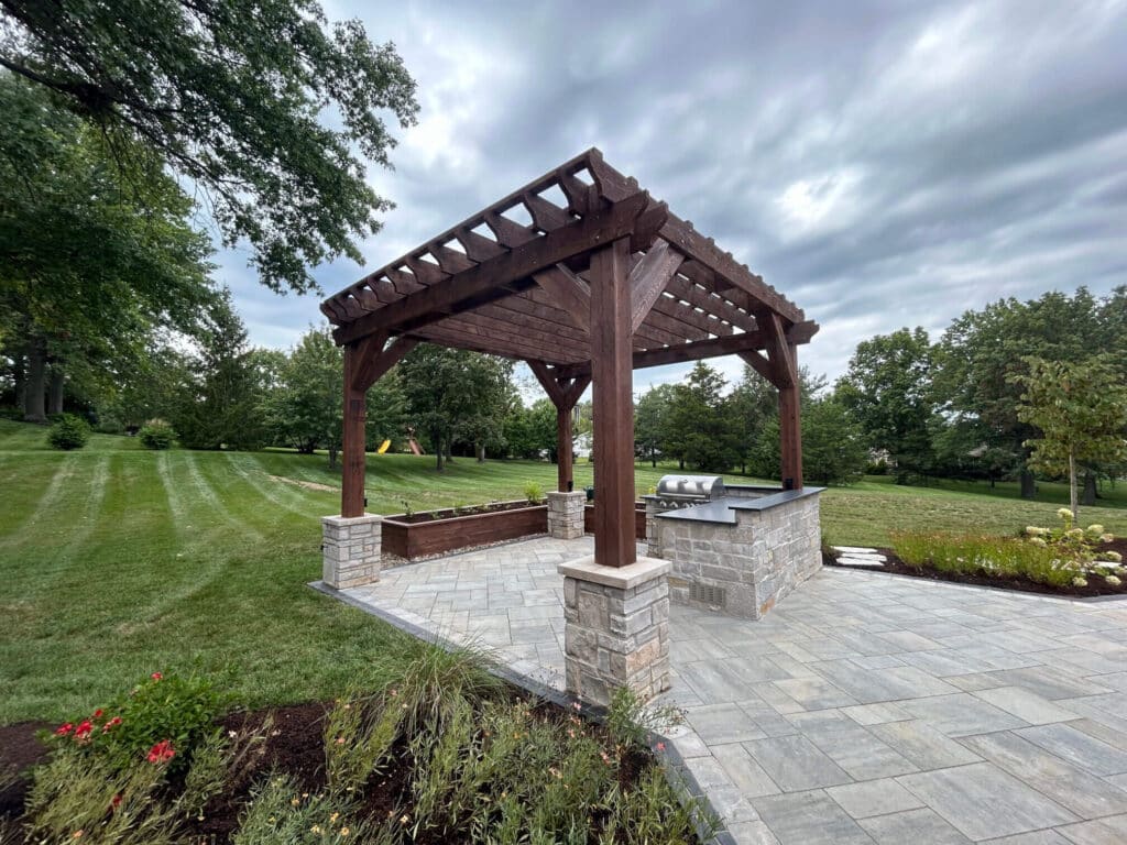 Pergola with stone pation and walkway